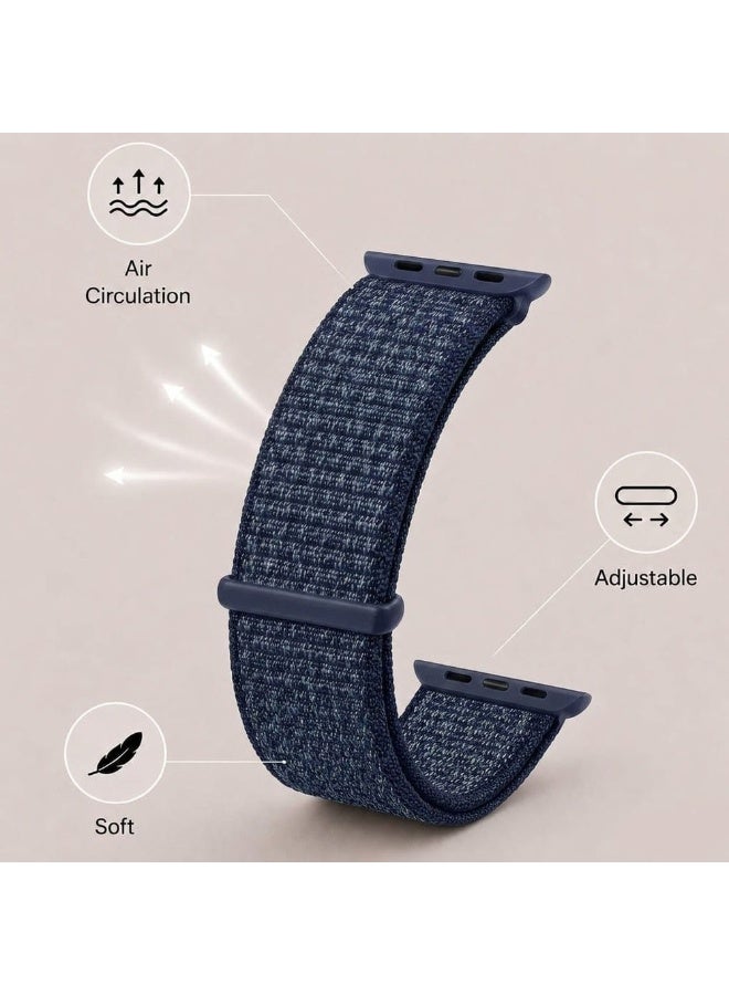 CATANES Breathable Nylon Sport Loop Band Compatible with Apple Watch 38mm 40mm 41mm 42mm (Series 10/11) for Women Men, iWatch Wrist Straps - Navy Blue - Image 3