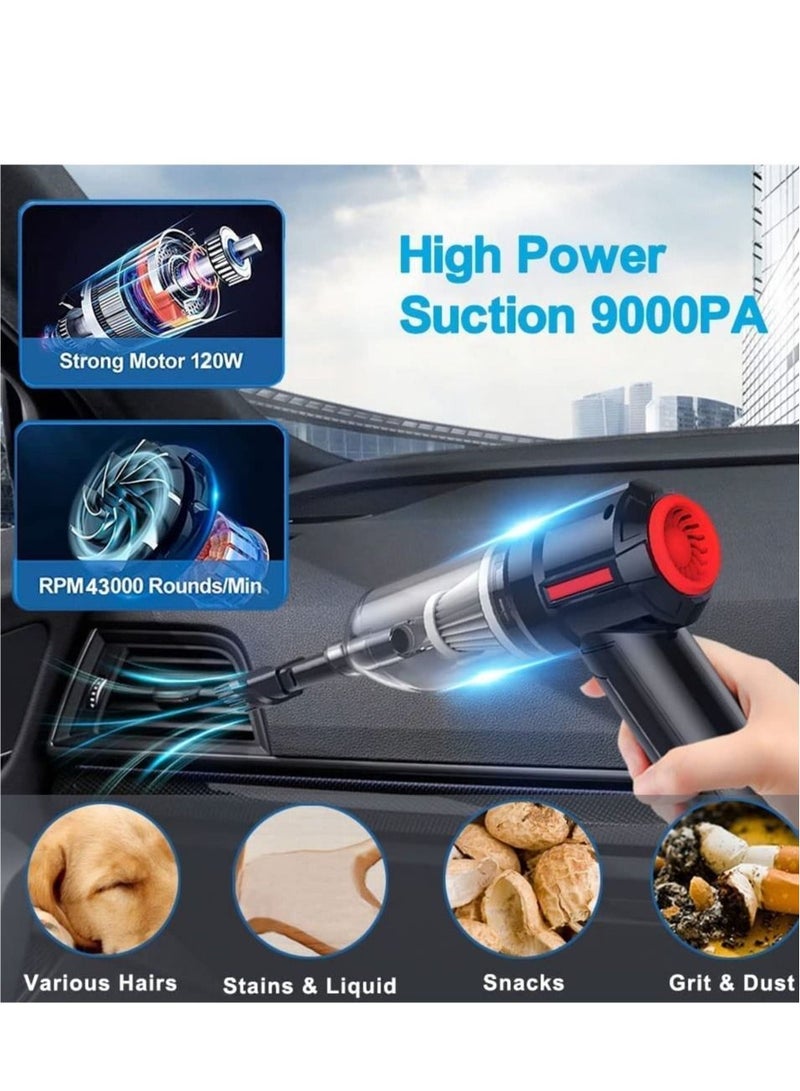 3-in-1 Portable Small Cordless handheld Vacuum Cleaner Rechargeable with 9000PA Powerful Suction for Car/Office/Home, Extension Function to inflate/Deflate for Swimming Ring/ - Image 2
