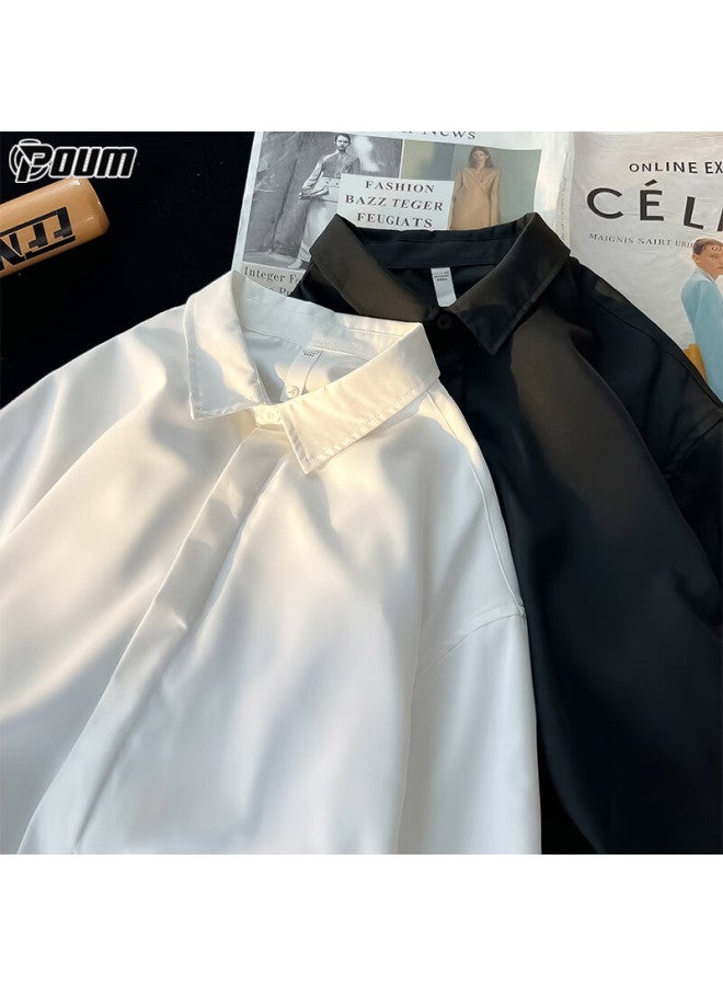 Poum Trendy High-quality Long-sleeve Shirt For Men, Spring And Autumn Casual Loose Shirt Jacket Kj03 White M - Image 1