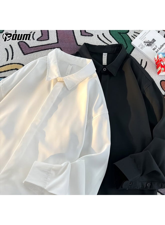 Poum Trendy High-quality Long-sleeve Shirt For Men, Spring And Autumn Casual Loose Shirt Jacket Kj03 White M - Image 5
