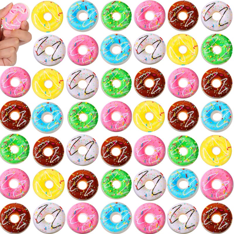 Macarrie 50 Pcs Donut Stress Balls Donut Party Favors Squeeze Fake Doughnut Slow Rising Toys Stress Relief Toy for Party Decoration Doughnut Theme Party Supplies, 6 Colors - Image 1