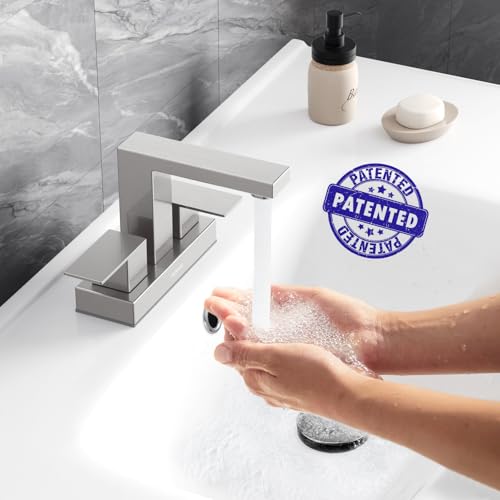Hurran Bathroom Sink Faucet, Hurran 4 inch Brushed Nickel Bathroom Faucets for Sink 3 Hole with Pop-up Drain and Supply Lines, Stainless Steel 2-Handle Lead-Free Faucet for Vanity RV Restroom - Image 2
