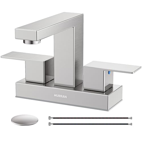 Hurran Bathroom Sink Faucet, Hurran 4 inch Brushed Nickel Bathroom Faucets for Sink 3 Hole with Pop-up Drain and Supply Lines, Stainless Steel 2-Handle Lead-Free Faucet for Vanity RV Restroom - Image 1