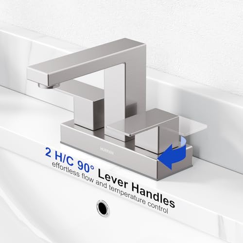 Hurran Bathroom Sink Faucet, Hurran 4 inch Brushed Nickel Bathroom Faucets for Sink 3 Hole with Pop-up Drain and Supply Lines, Stainless Steel 2-Handle Lead-Free Faucet for Vanity RV Restroom - Image 3