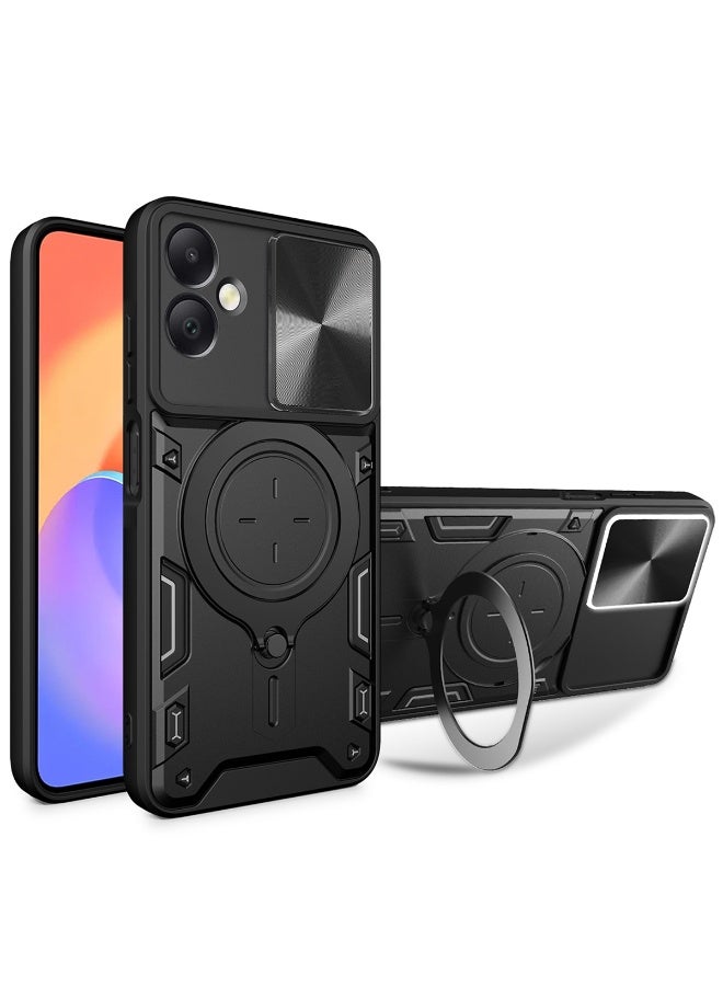 SanHu for Samsung Galaxy A07 Case, Slide Camera Lens Cover, Magnetic Ring Holder Kickstand Protective Phone Case for Samsung Galaxy A07, Black - Image 1
