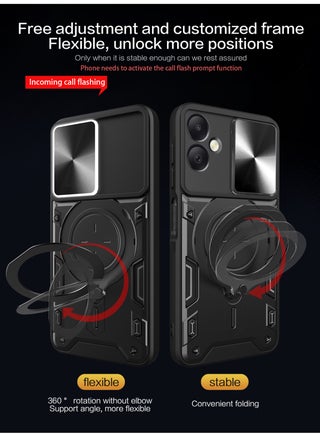 for Samsung Galaxy A07 Case, Slide Camera Lens Cover, Magnetic Ring Holder Kickstand Protective Phone Case for Samsung Galaxy A07, Black - view 4