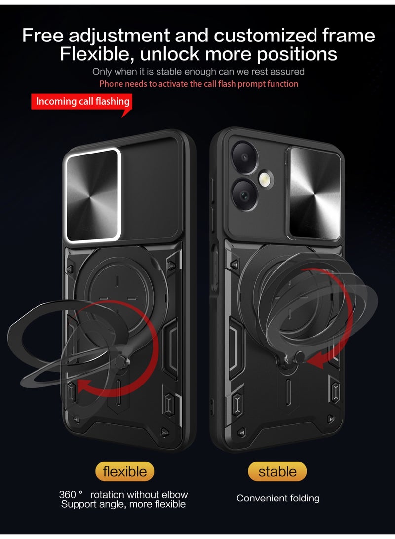 SanHu for Samsung Galaxy A07 Case, Slide Camera Lens Cover, Magnetic Ring Holder Kickstand Protective Phone Case for Samsung Galaxy A07, Black - Image 4