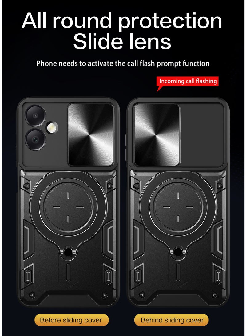 SanHu for Samsung Galaxy A07 Case, Slide Camera Lens Cover, Magnetic Ring Holder Kickstand Protective Phone Case for Samsung Galaxy A07, Black - Image 5