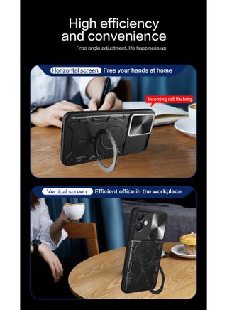 for Samsung Galaxy A07 Case, Slide Camera Lens Cover, Magnetic Ring Holder Kickstand Protective Phone Case for Samsung Galaxy A07, Black - view 2