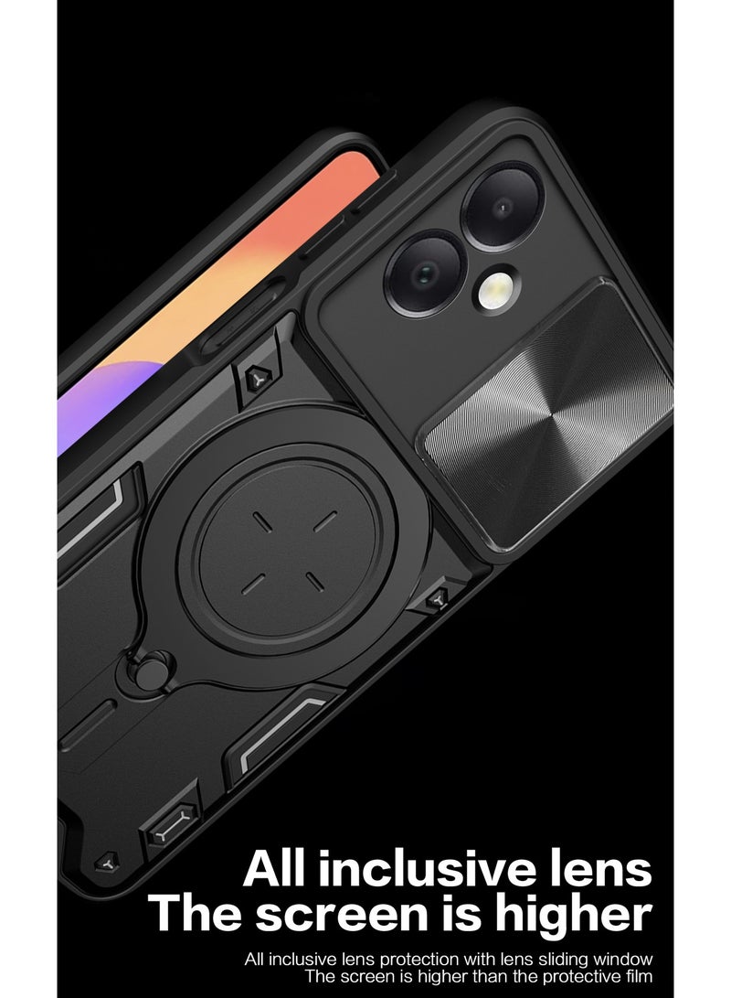 SanHu for Samsung Galaxy A07 Case, Slide Camera Lens Cover, Magnetic Ring Holder Kickstand Protective Phone Case for Samsung Galaxy A07, Black - Image 3