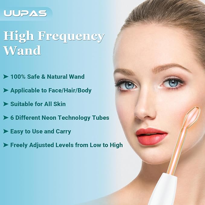 UUPAS جهاز تردد عالي UUPAS wand لتجميل الوجه مع 6 أنابيب نيون مختلفة للاستخدام المنزلي لشد البشرة وعلاج حب الشباب وتجديد البشرة وإزالة التجاعيد - Image 3