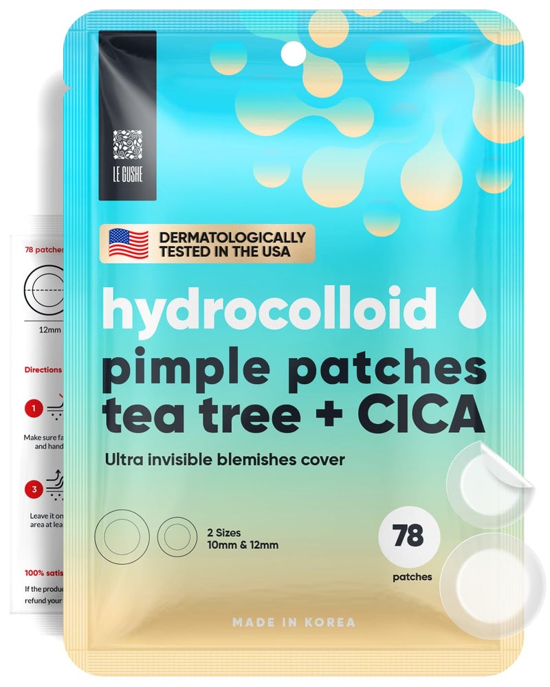 LE GUSHE Korean Pimple Patches for Face (78 Dots) - Hydrocolloid Acne Patches with Tea Tree Oil - Invisible Zit Stickers - Dermatologist Tested - Korean Skin Care - Image 1