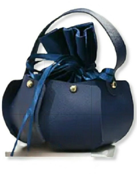 Navy Blue Favour Leather Drawstring Velvet Candy Packaging Box Bag with Bowknot