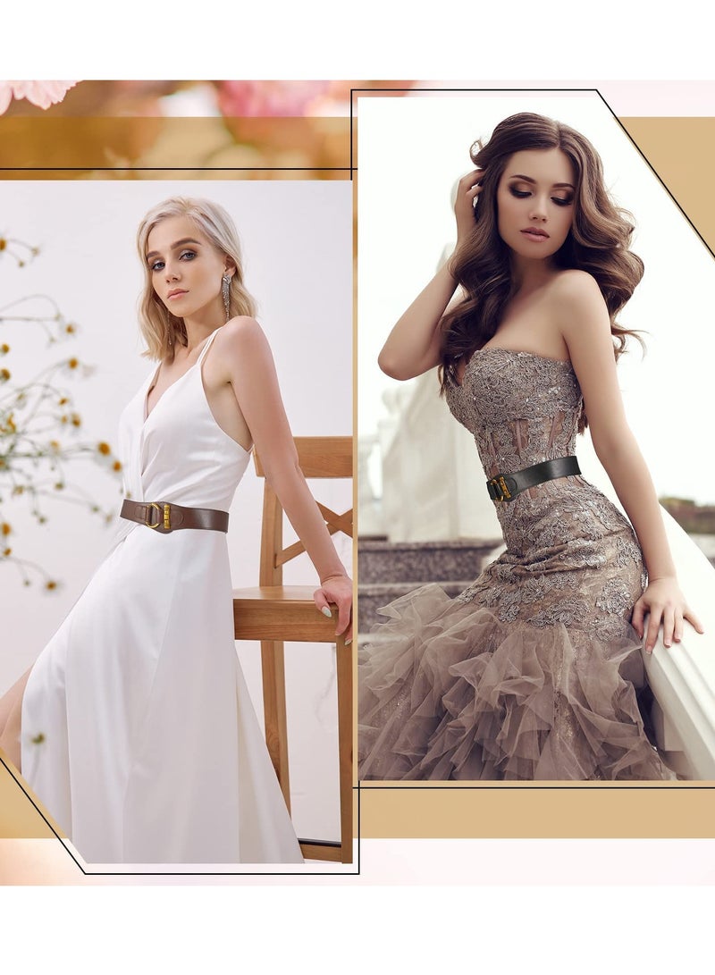 Women's Vintage Wide Belt Leather Stretchy Belt with Interlock Buckle Retro Cinch Belt Waist Belt for Women Dress 2 Pcs - Image 2