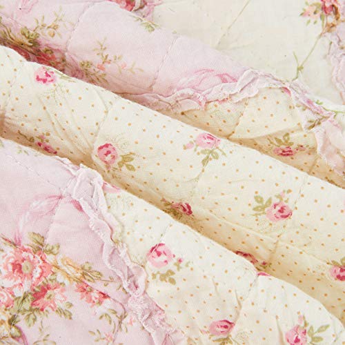 Cozyholy Original 100% Cotton Quilt Pink Floral Patchwork Quilted Throw Blanket, Reversible Bedspread Coverlet Vintage Shabby Chic Bedding Quilt for Bed Couch Sofa - Image 5