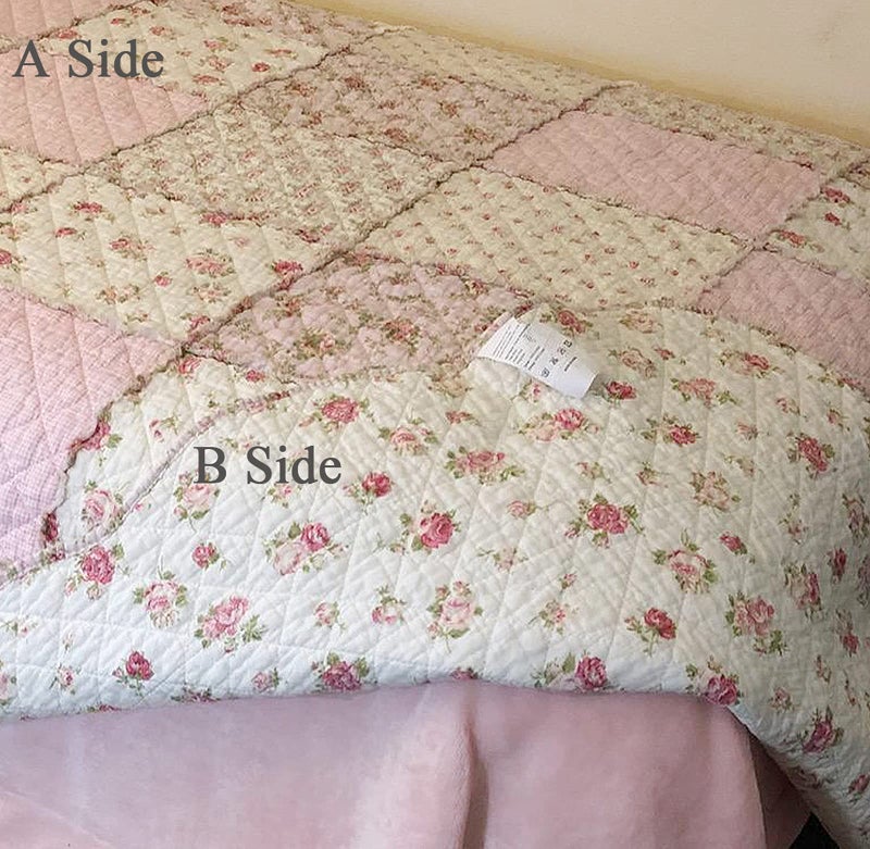 Cozyholy Original 100% Cotton Quilt Pink Floral Patchwork Quilted Throw Blanket, Reversible Bedspread Coverlet Vintage Shabby Chic Bedding Quilt for Bed Couch Sofa - Image 2