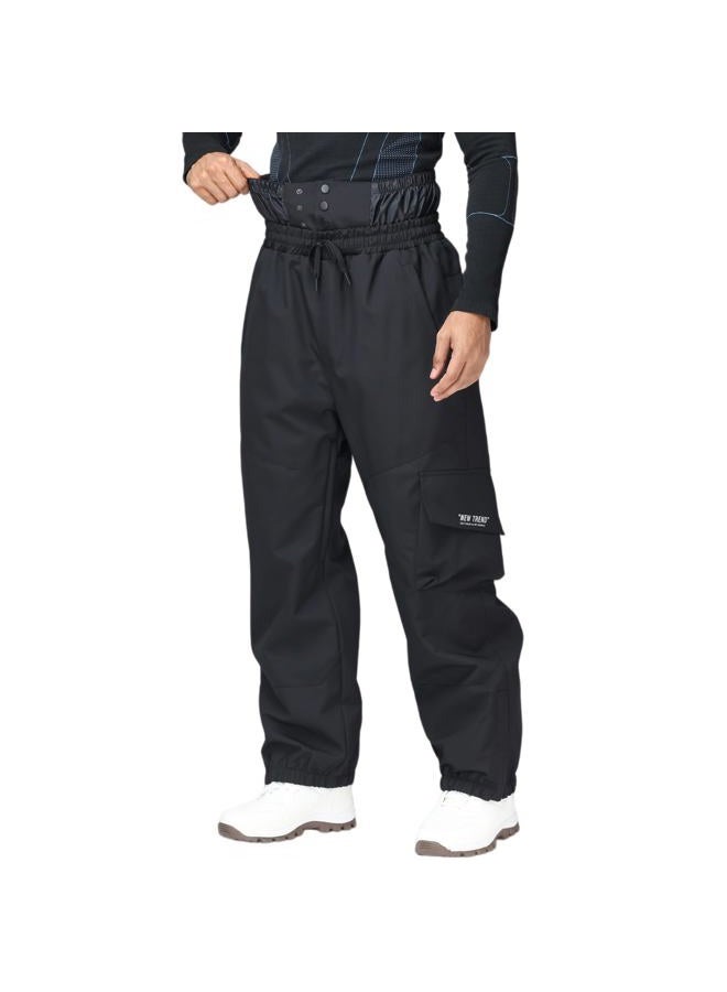 SnowElve Mens Ski Pants Waterproof Insulated Winter Snow Pants Baggy Snowboard Pants Splice Patches Pants Outdoor Sports, Black, M - Image 1
