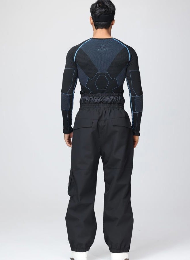 SnowElve Mens Ski Pants Waterproof Insulated Winter Snow Pants Baggy Snowboard Pants Splice Patches Pants Outdoor Sports, Black, M - Image 5
