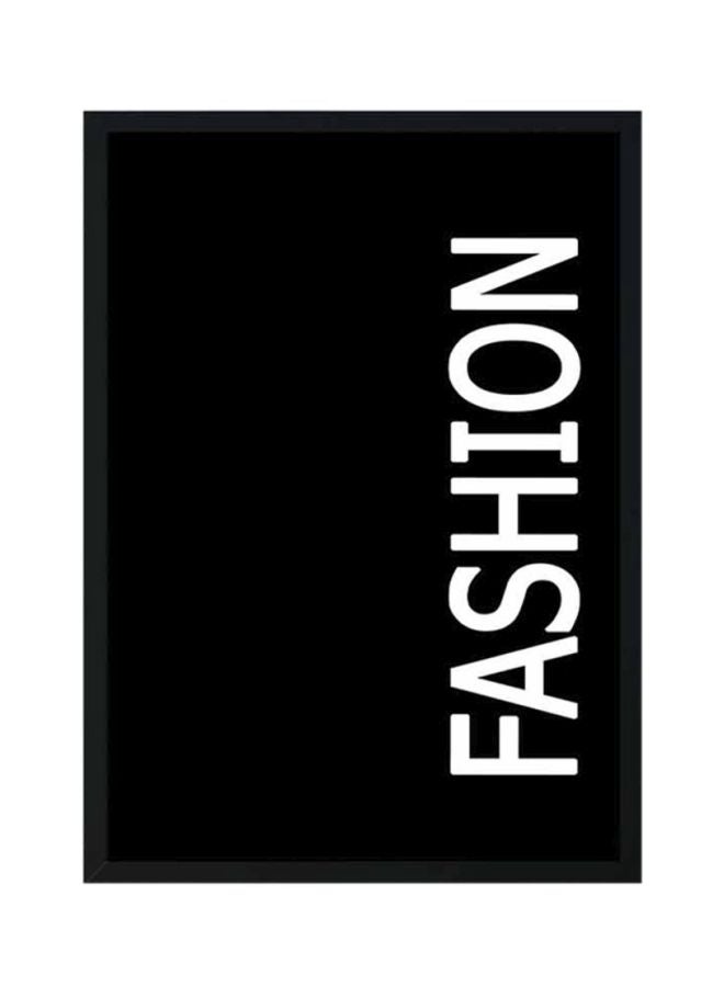 لوحة فنية بإطار خشبي لديكور الحائط بطبعة كلمة "FASHION" أسود/ أبيض