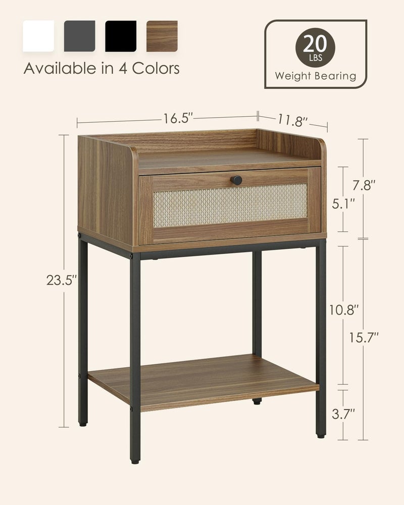 Masupu Rattan Nightstand,3-Tier Modern Bedside Night Stand with Storage Drawer and Shelf,Small End Side Table for Bedroom,Living Room,Walnut Brown (Without Outlet, Brown) - Image 2