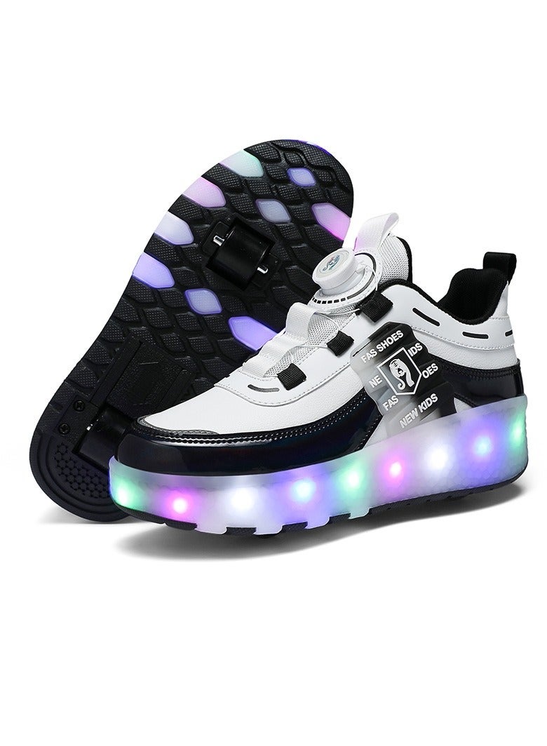 M MIAOYAN Children's LED luminous shoes, sports shoes, children's roller skates with two wheels, outdoor two-wheel roller skates, can be easily transformed into sports shoes or roller skates, suitable for boys and girls best gifts  - Image 1