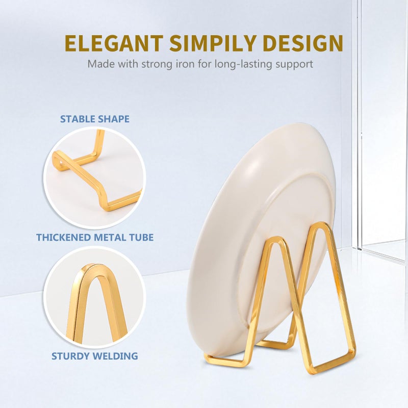 DIDUDIDU Plate Holder Easel Display Stand - 4.5 inch Metal Plate Stands for Display - Tabletop Picture Stand - Gold Iron Easels for Display Pictures | Photo Frames | Book | Decorative Plates | Plaque - 3 Pack - Image 4