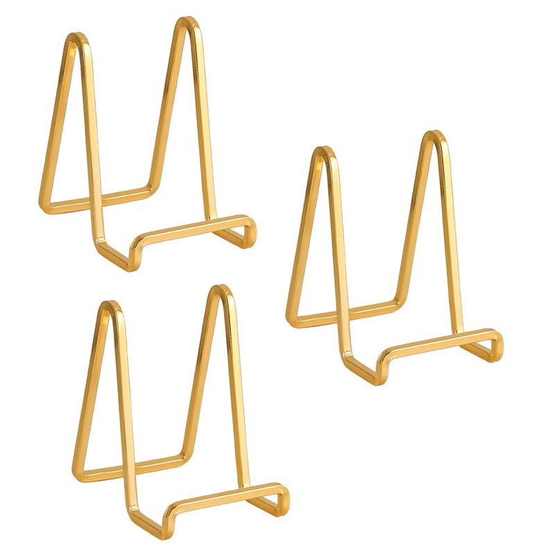 DIDUDIDU Plate Holder Easel Display Stand - 4.5 inch Metal Plate Stands for Display - Tabletop Picture Stand - Gold Iron Easels for Display Pictures | Photo Frames | Book | Decorative Plates | Plaque - 3 Pack - Image 1