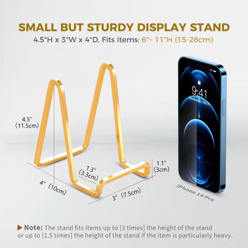 DIDUDIDU Plate Holder Easel Display Stand - 4.5 inch Metal Plate Stands for Display - Tabletop Picture Stand - Gold Iron Easels for Display Pictures | Photo Frames | Book | Decorative Plates | Plaque - 3 Pack - Image 2