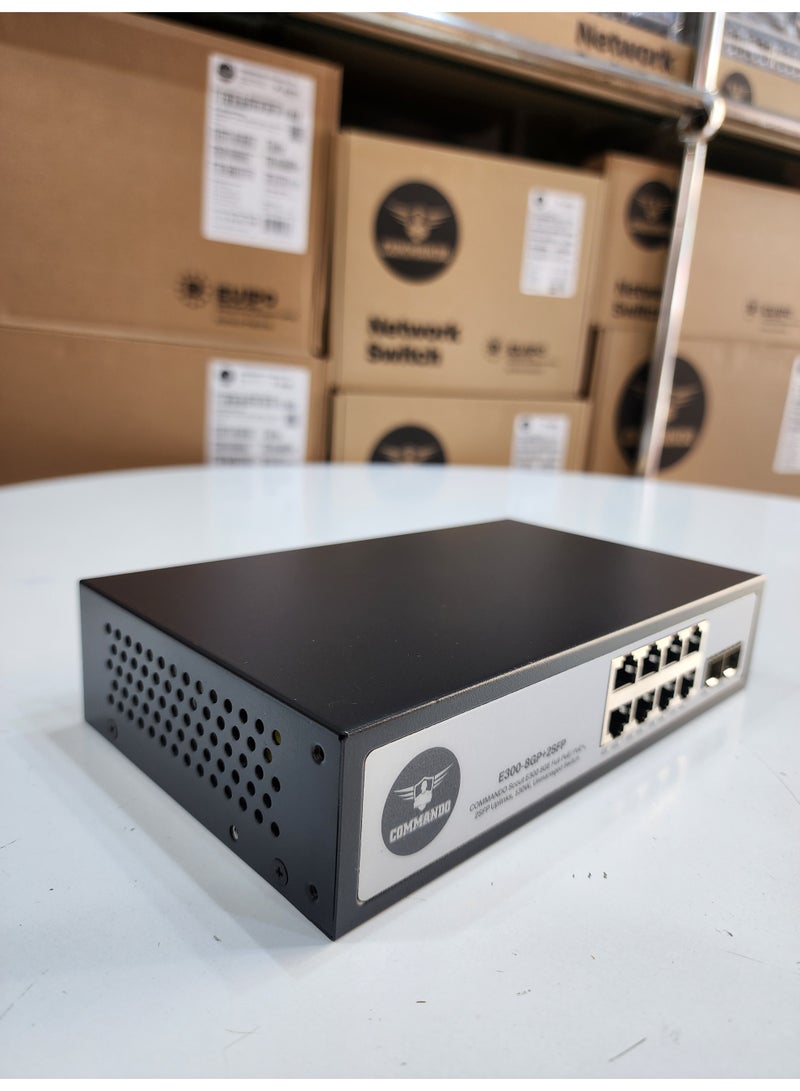 COMMANDO E300 8GE PoE+, 2SFP Uplinks, 130W, Unmanaged Switch -- 8+2 PoE Switch, IEEE802.3af/at 15.4W/30W PoE+, 8 Port PoE Switch, 2Gbps Switching Capacity, Ethernet Switch, Network Switch - E300-8GP+2SFP - Image 5
