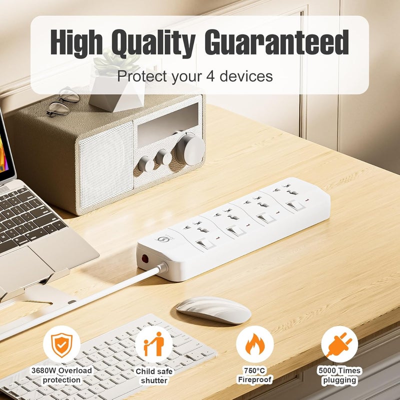 INFLUX Extension Cord with 4-Outlet - 5 Meter Multi Plug Extension Cable for Maximum Reach and Versatility - Power Strip with Universal Plug adapter and Heavy duty power Cord with 13A Fused plug. - Image 5