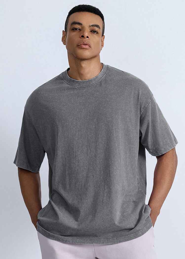 American Retro Washed T-Shirt Men'S 2024 Solid Color T-Shirt Men'S Casual Short-Sleeved T-Shirt Men'S - Image 1