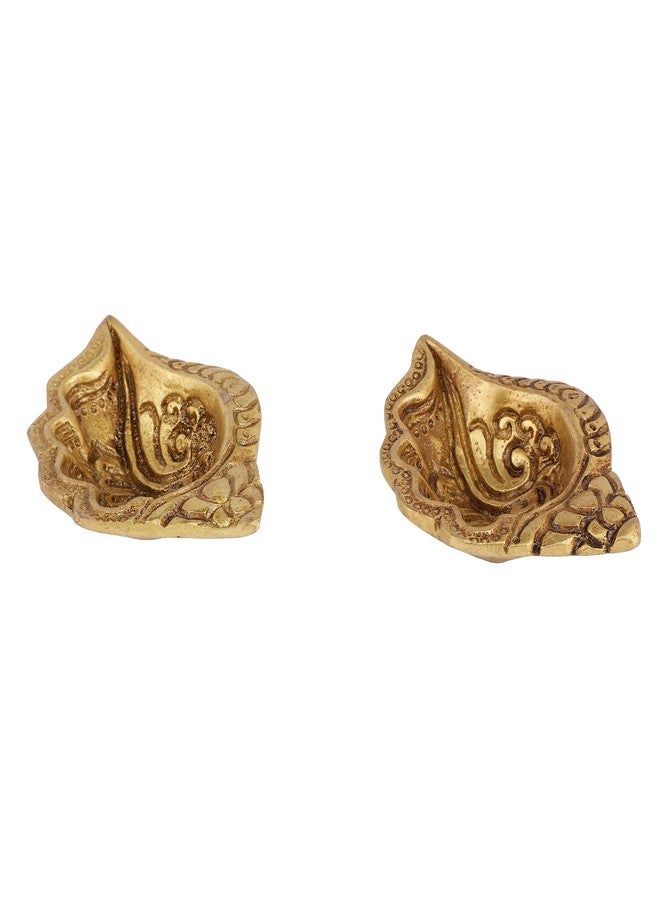 Mla's Decor Brass Shankh Design Deepak - Unique Diya for Home Decoration - Indian Diwali Oil Puja Mandir Decor Set of 2 - Gold - Image 2