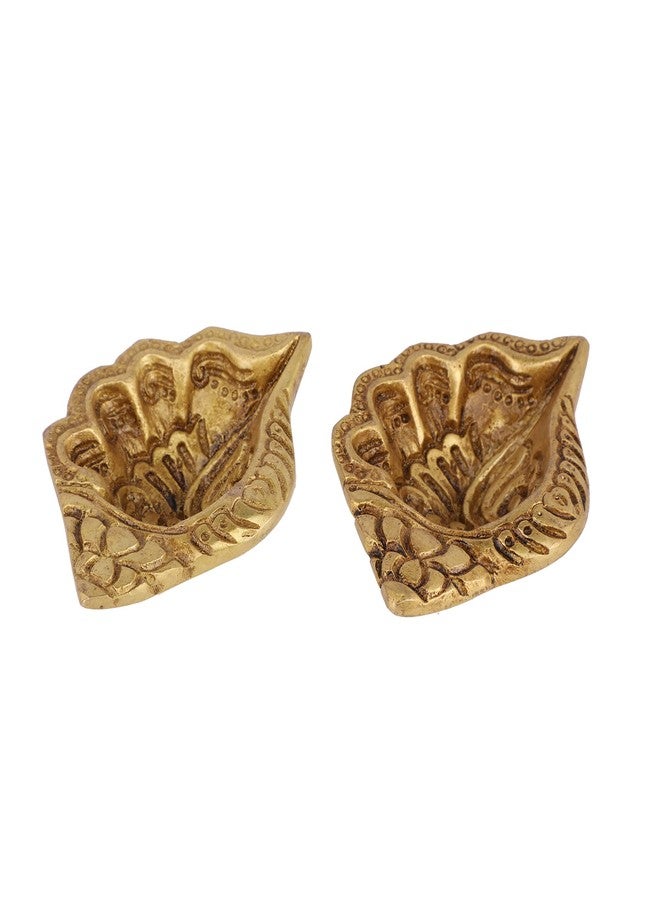 Mla's Decor Brass Shankh Design Deepak - Unique Diya for Home Decoration - Indian Diwali Oil Puja Mandir Decor Set of 2 - Gold - Image 3