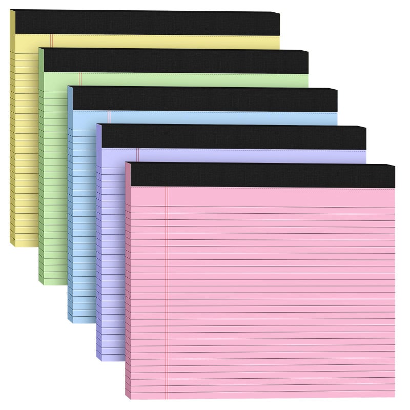 AILZFEI 5 Pack Wide Legal Pads 11" x 9.5" Landscape Pink Purple Blue Green Yellow College Ruled Note Pad Narrow Ruled 30 Sheets per Notepad Perforated Writing Paper Thick Backboard Horizontal Pads of Paper - Image 1