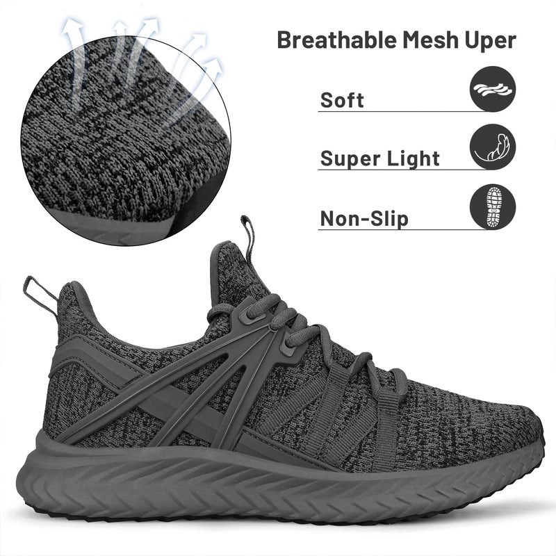 Abboos Womens Non Slip Running Shoes Breathable Sneakers Athletic Lightweight Gym Sports Walking Shoes Dark Grey Size 8 - Image 3