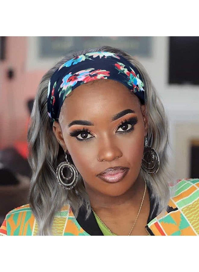 SYMEIW Silver Grey Wavy Headband Wig For Black Women Curly Half Wigs With Headband Attached Synthetic Wrap Wigs Turban Wigs For Women(Gray)… - Image 1