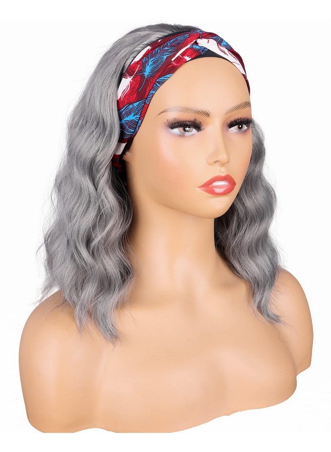 SYMEIW Silver Grey Wavy Headband Wig For Black Women Curly Half Wigs With Headband Attached Synthetic Wrap Wigs Turban Wigs For Women(Gray)… - Image 5