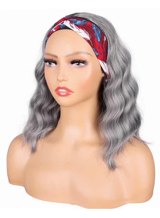 SYMEIW Silver Grey Wavy Headband Wig For Black Women Curly Half Wigs With Headband Attached Synthetic Wrap Wigs Turban Wigs For Women(Gray)… - Image 4