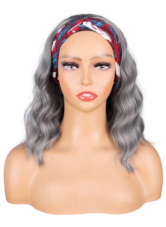 SYMEIW Silver Grey Wavy Headband Wig For Black Women Curly Half Wigs With Headband Attached Synthetic Wrap Wigs Turban Wigs For Women(Gray)… - Image 3