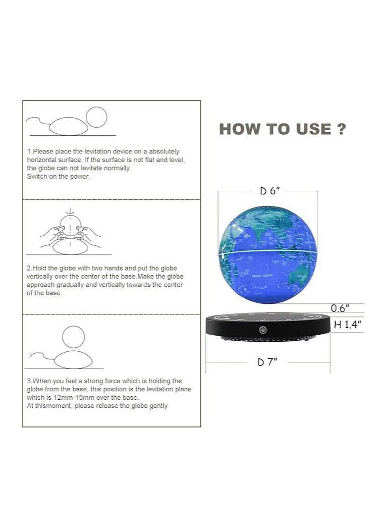 FIPKA Magnetic Floating Globe 6 Inch,Gravity Floating Rotating Multi-Colour Earth Globe with Clock Base Touch Switch for Home Office Desk Decoration - Image 2