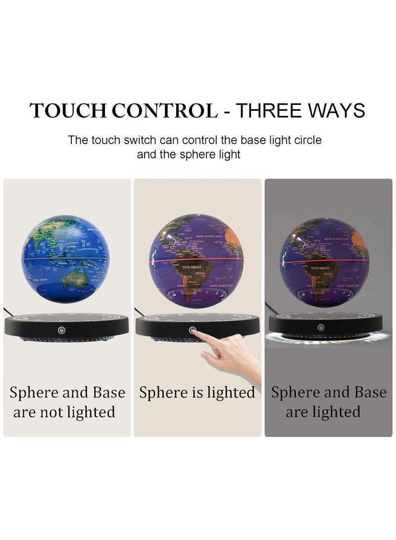 FIPKA Magnetic Floating Globe 6 Inch,Gravity Floating Rotating Multi-Colour Earth Globe with Clock Base Touch Switch for Home Office Desk Decoration - Image 5