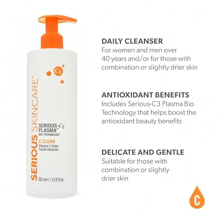 Serious Skincare Hydrating C Clean Facial Cleanser, Gentle Face Wash with Anti-Aging Vitamin C and E, Hydrolyzed Collagen, Botanical Extracts, 12 FL Oz - Image 2
