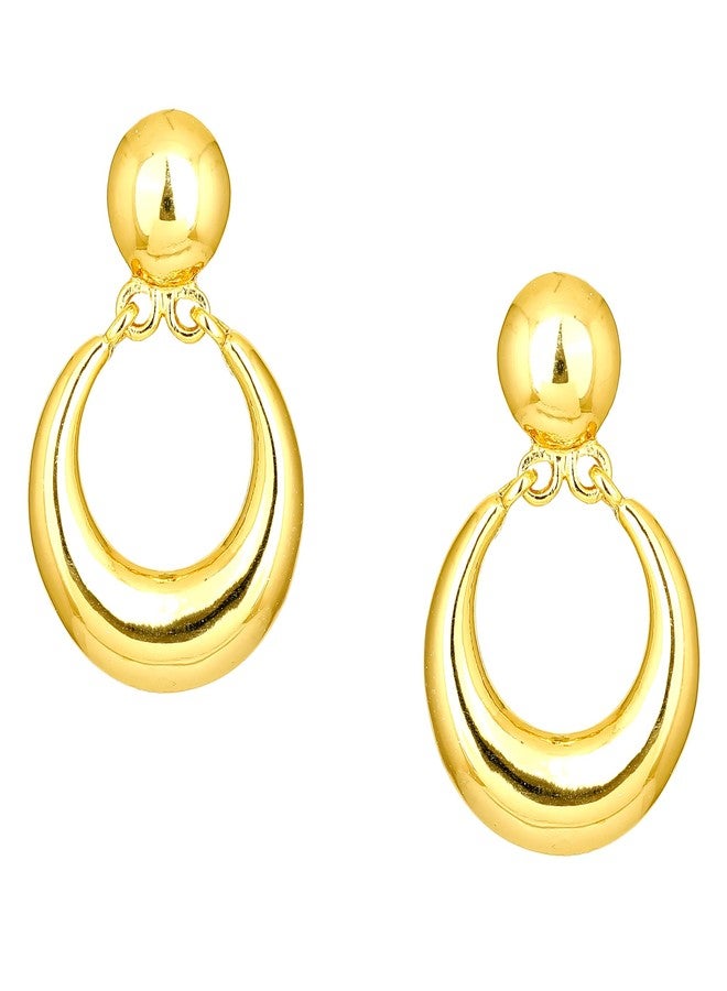 Estele Brass Metal 24K Gold Tone Plated Round Small Drop Earrings For Girls and Women - Image 1