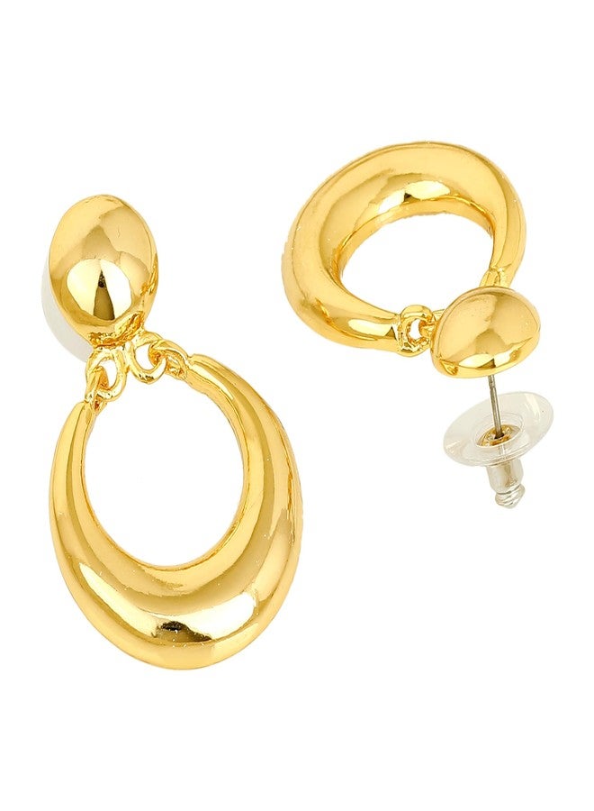 Estele Brass Metal 24K Gold Tone Plated Round Small Drop Earrings For Girls and Women - Image 3