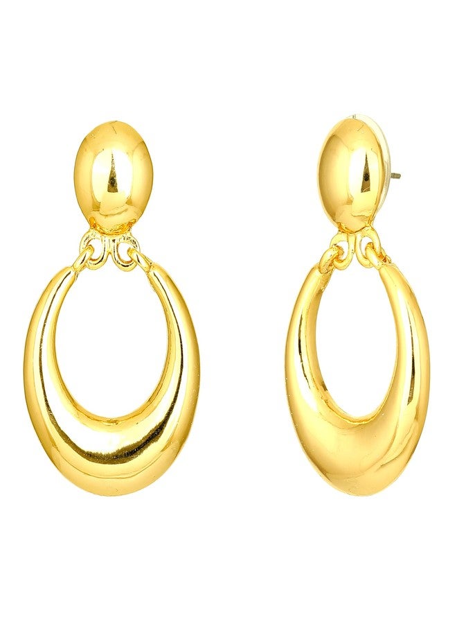 Estele Brass Metal 24K Gold Tone Plated Round Small Drop Earrings For Girls and Women - Image 2