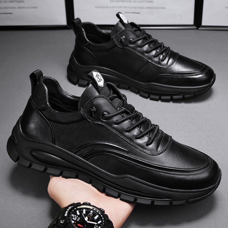 Men'S Labor Protection Shoes Winter Sports Chef Casual Leather Shoes Black Kitchen Work Trendy Shoes Young Boys Thick Sole - Image 2
