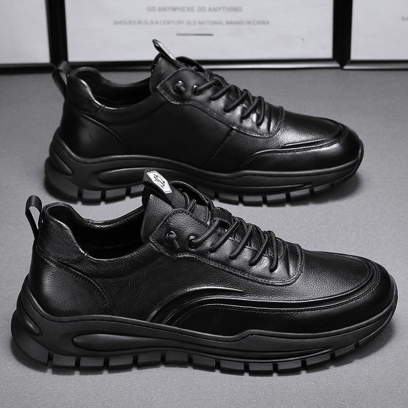 Men'S Labor Protection Shoes Winter Sports Chef Casual Leather Shoes Black Kitchen Work Trendy Shoes Young Boys Thick Sole - Image 3