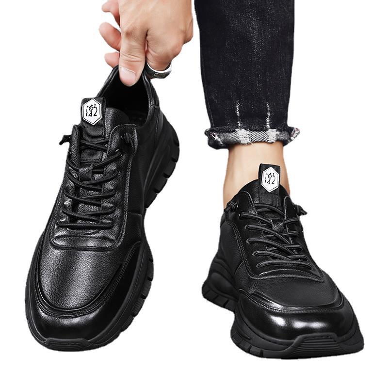 Men'S Labor Protection Shoes Winter Sports Chef Casual Leather Shoes Black Kitchen Work Trendy Shoes Young Boys Thick Sole - Image 5
