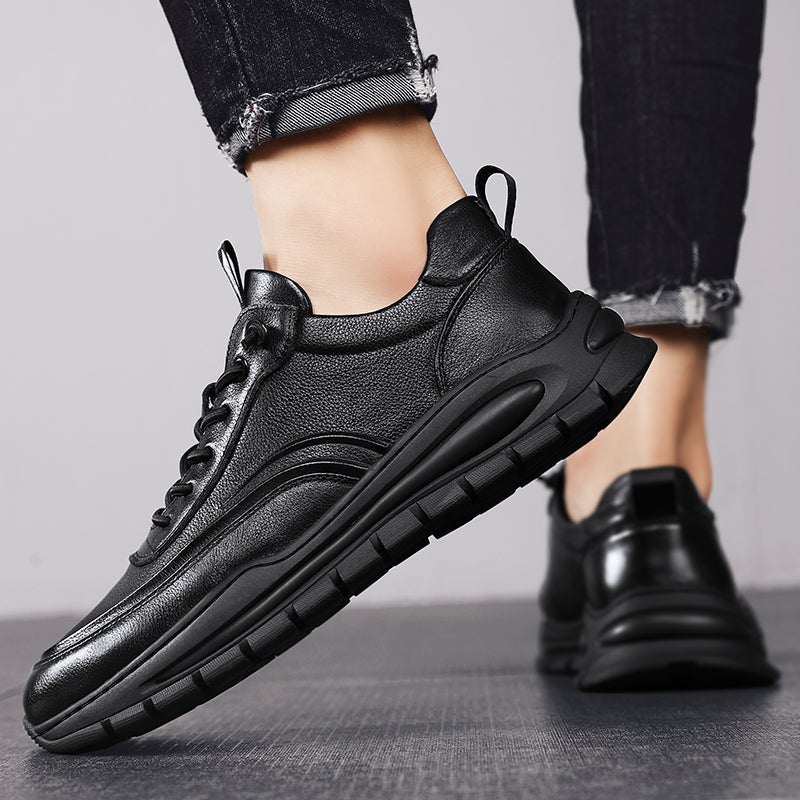 Men'S Labor Protection Shoes Winter Sports Chef Casual Leather Shoes Black Kitchen Work Trendy Shoes Young Boys Thick Sole - Image 4