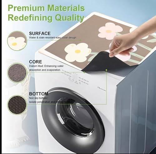Home-Cloud Homecloud (60cm x 60cm) Washer & Dryer Cover for Top, Non-Slip Washing Machine Top Protector Mat, Dustproof & Waterproof Mat for Most Washers, Refrigerator, Home Kitchen Laundry Room (Dark Brown) - Image 2